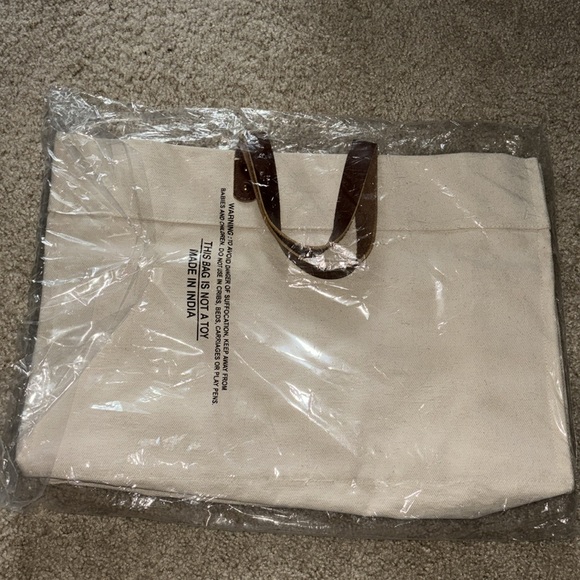 NWT NIP FEED XL Market Tote Canvas w/ leather handles Natural color - Picture 5 of 8